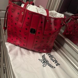 Red Medium MCM Tote Bag